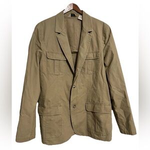L.L. Bean Field Utility Jacket Khaki Elbow Patches Pockets Safari Blazer